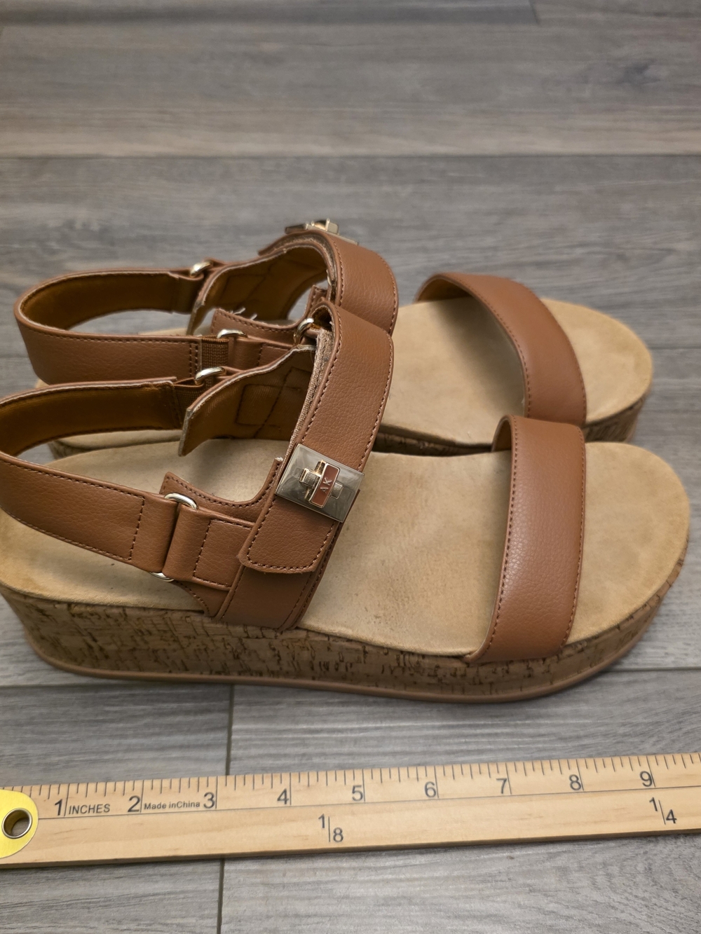 Anne Klein Violette Cognac Leather Platform Wedge Sandals – Size 9 - Picture 8 of 8